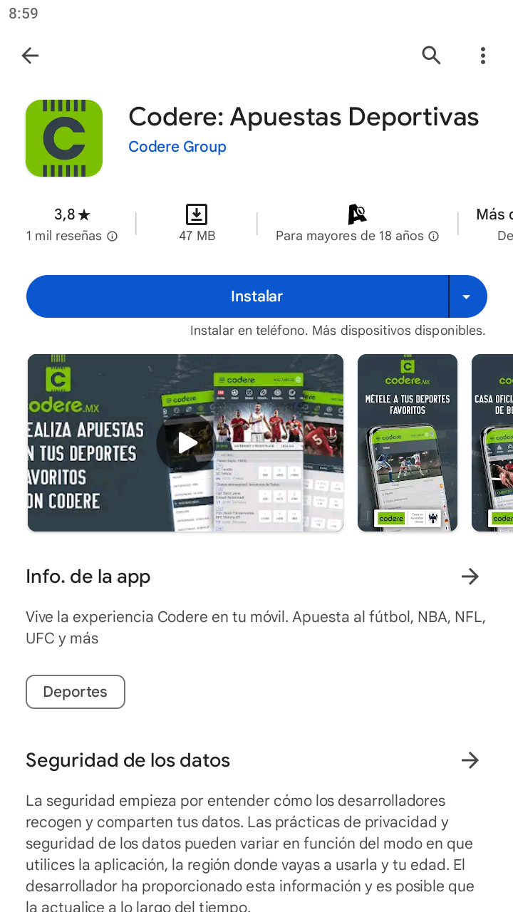 Página de la app