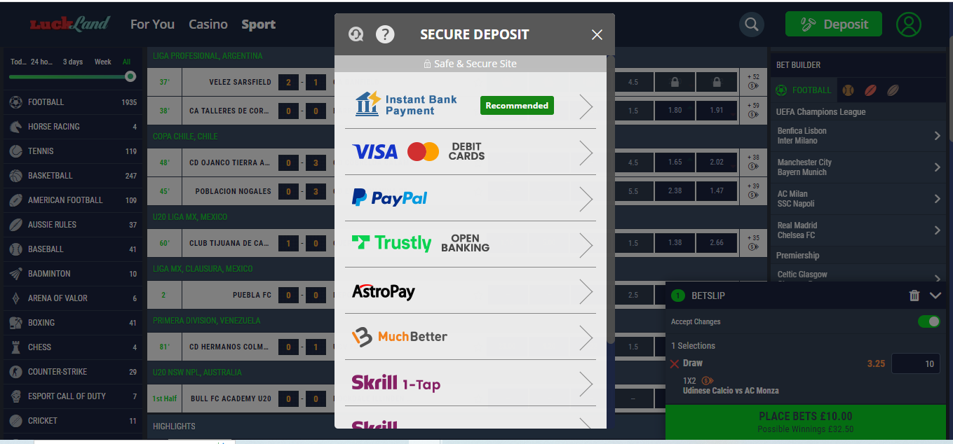 Choose your preferred deposit option