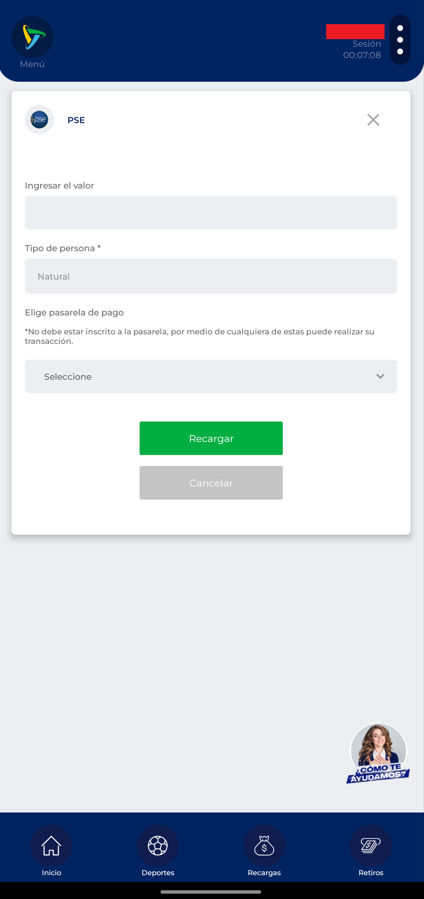 Recarga de fondos con PSE