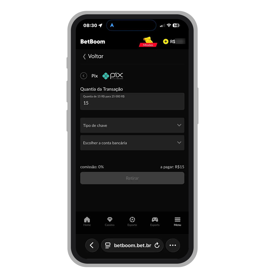 Insirao valor de saque e clique em confirmar