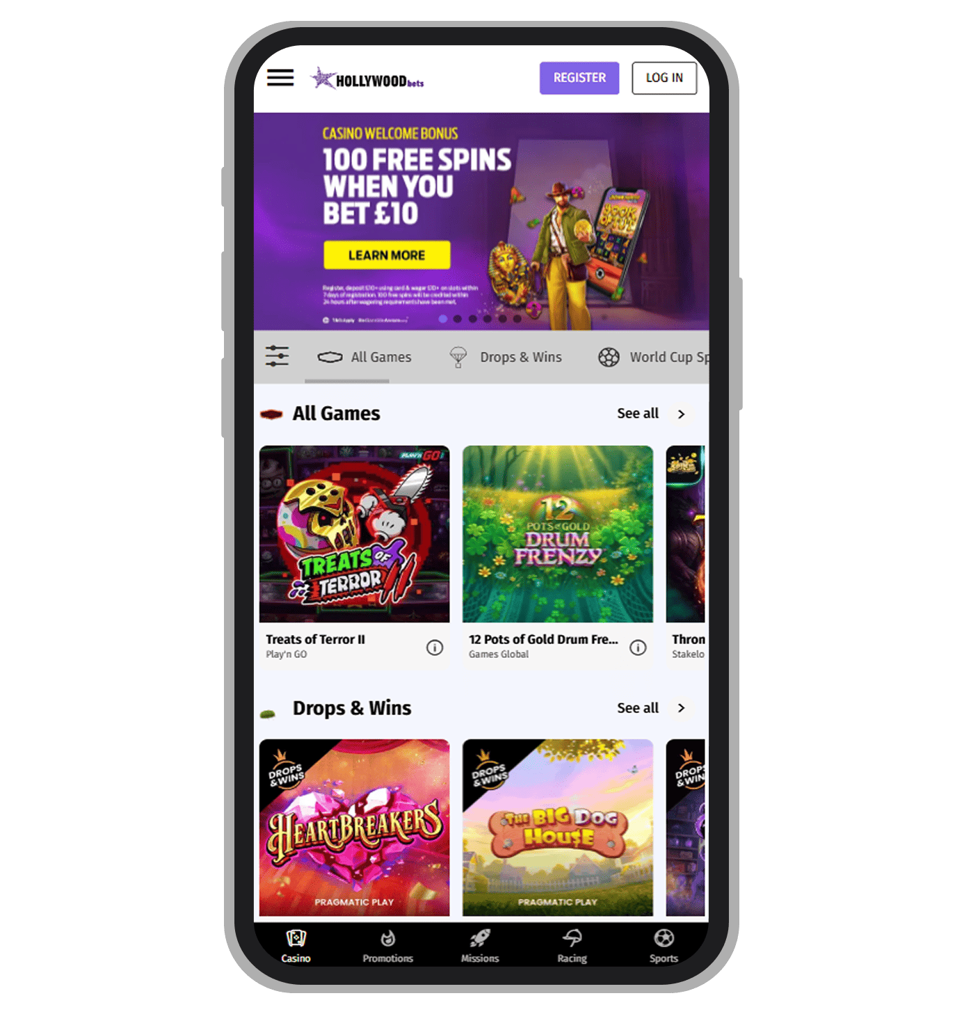 Hollywoodbets Casino Homepage