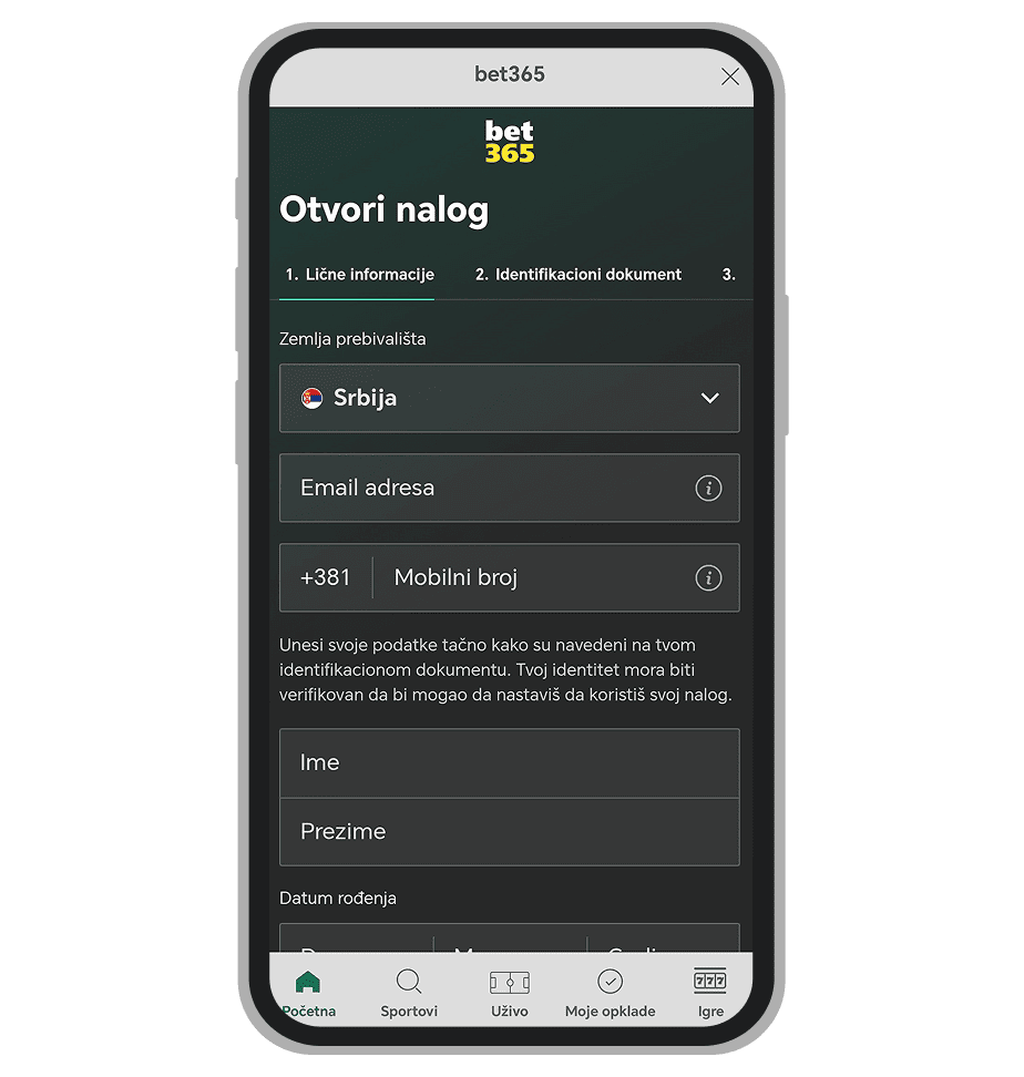 Registracija na Bet365