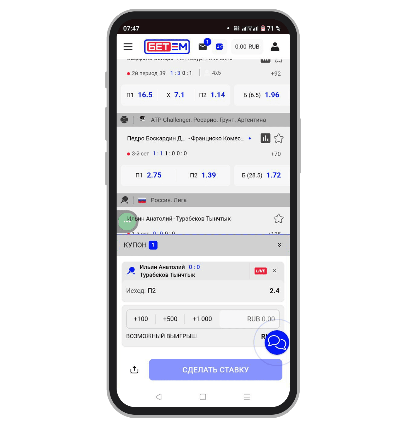 Пример ставки для отыгрыша