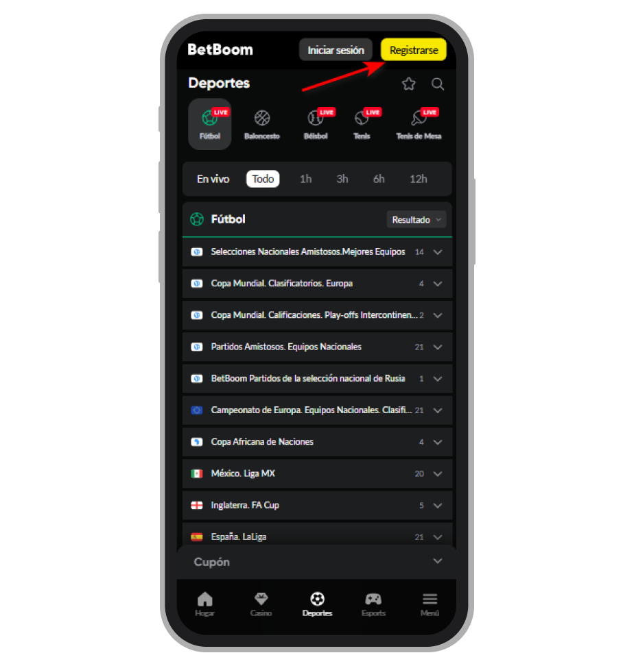 Botón para registrarse