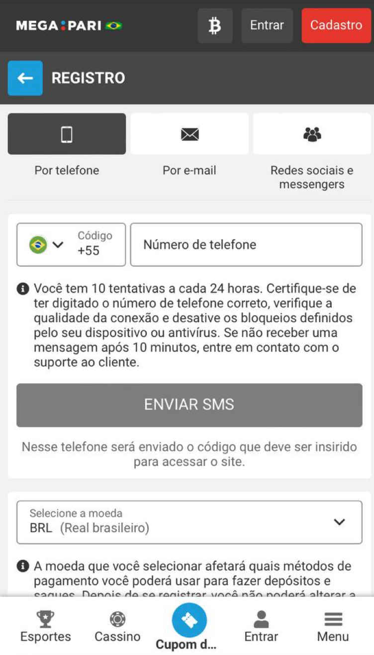 Cadastro na Megapari por celular