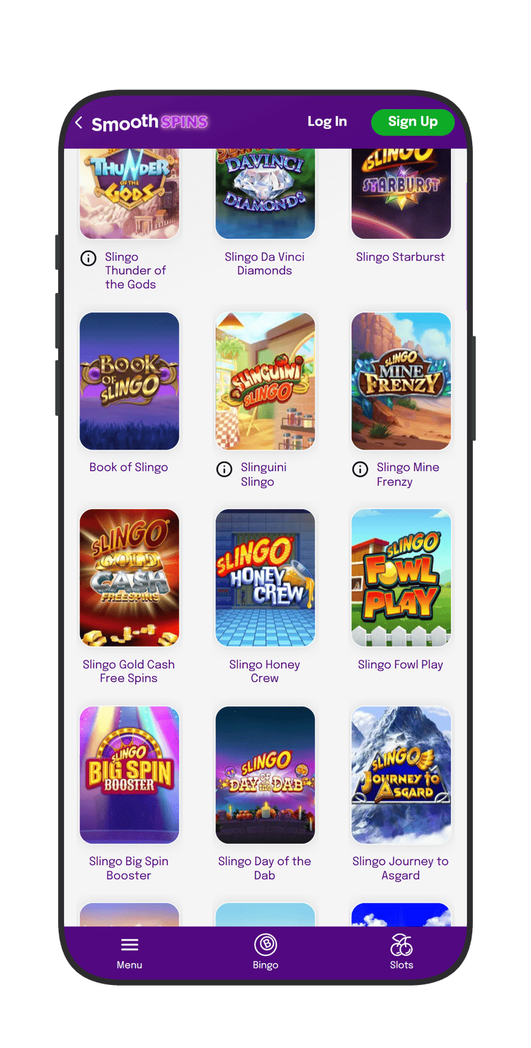 Slingo Section at Smooth Spins Casino