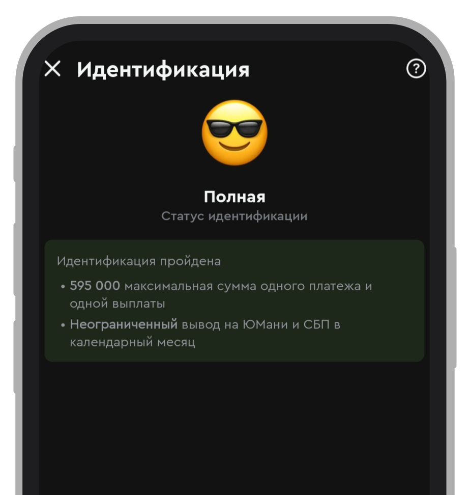 Статус аккаунта при полной идентификации