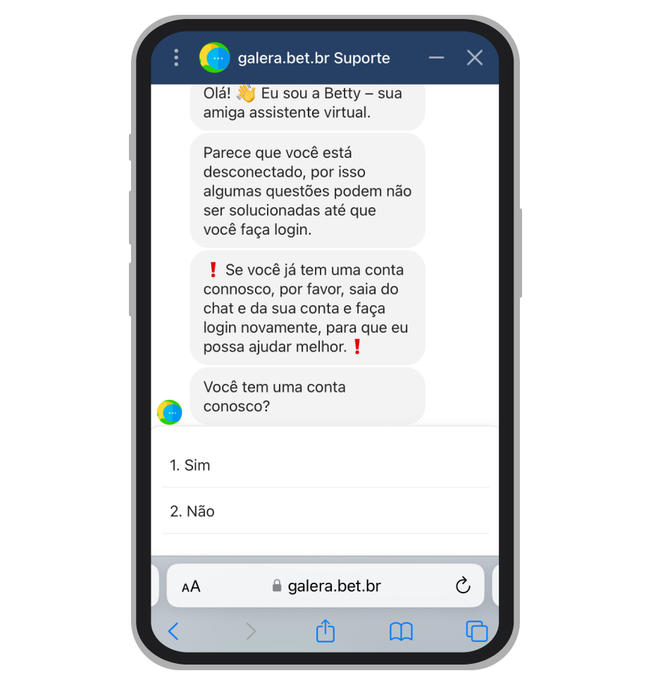 Chat ao vivo no site móvel 
