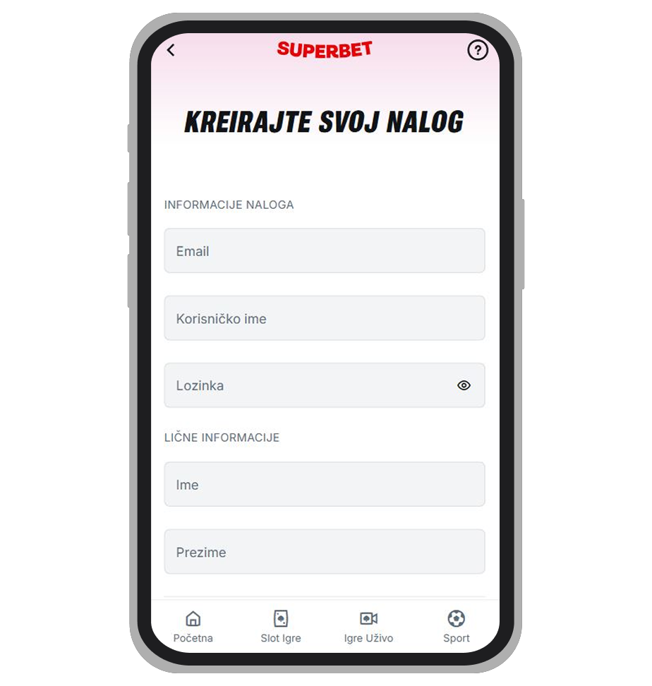 Superbet formular za registraciju