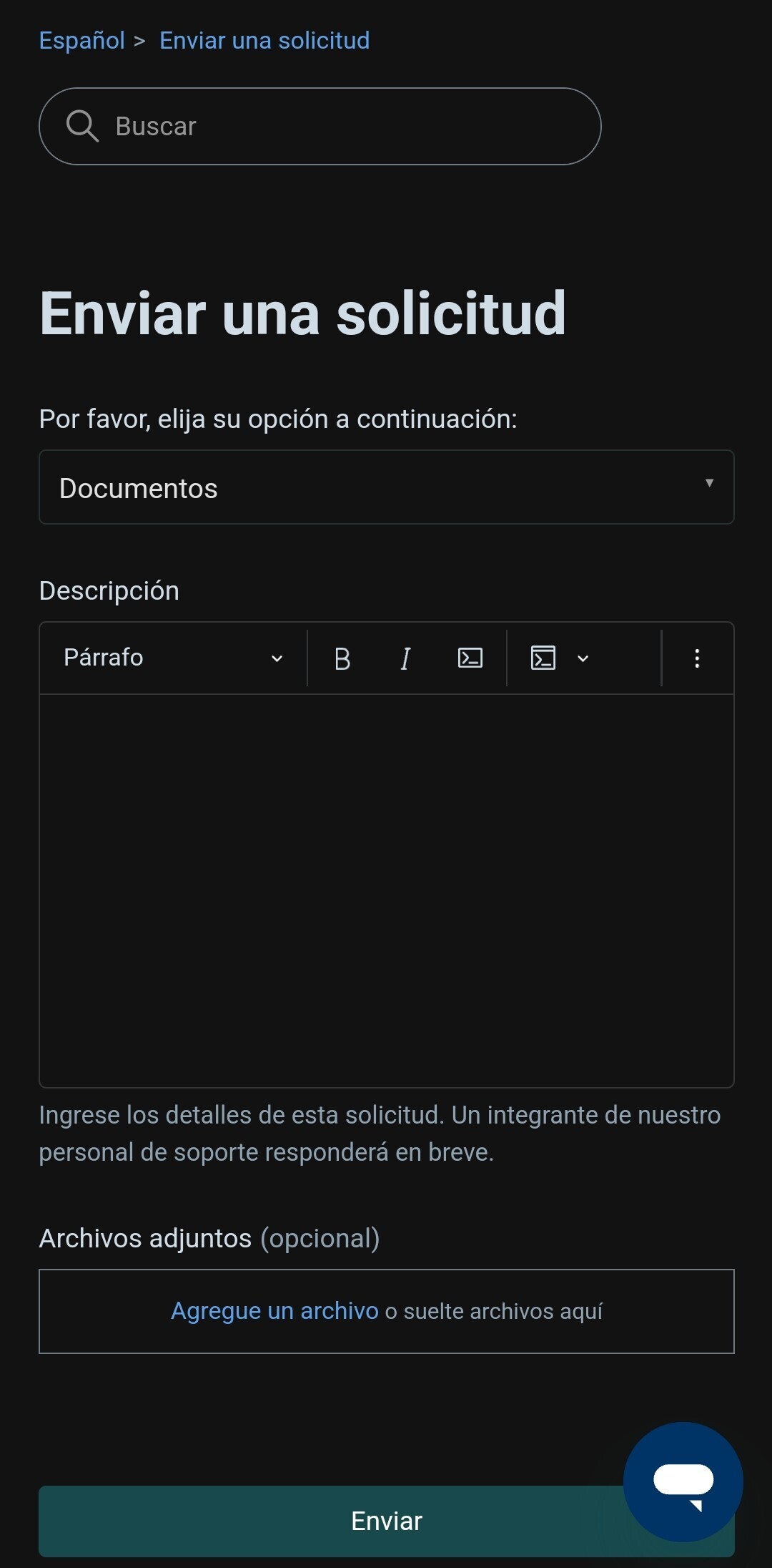 Subir fotos en “Agregue un archivo”