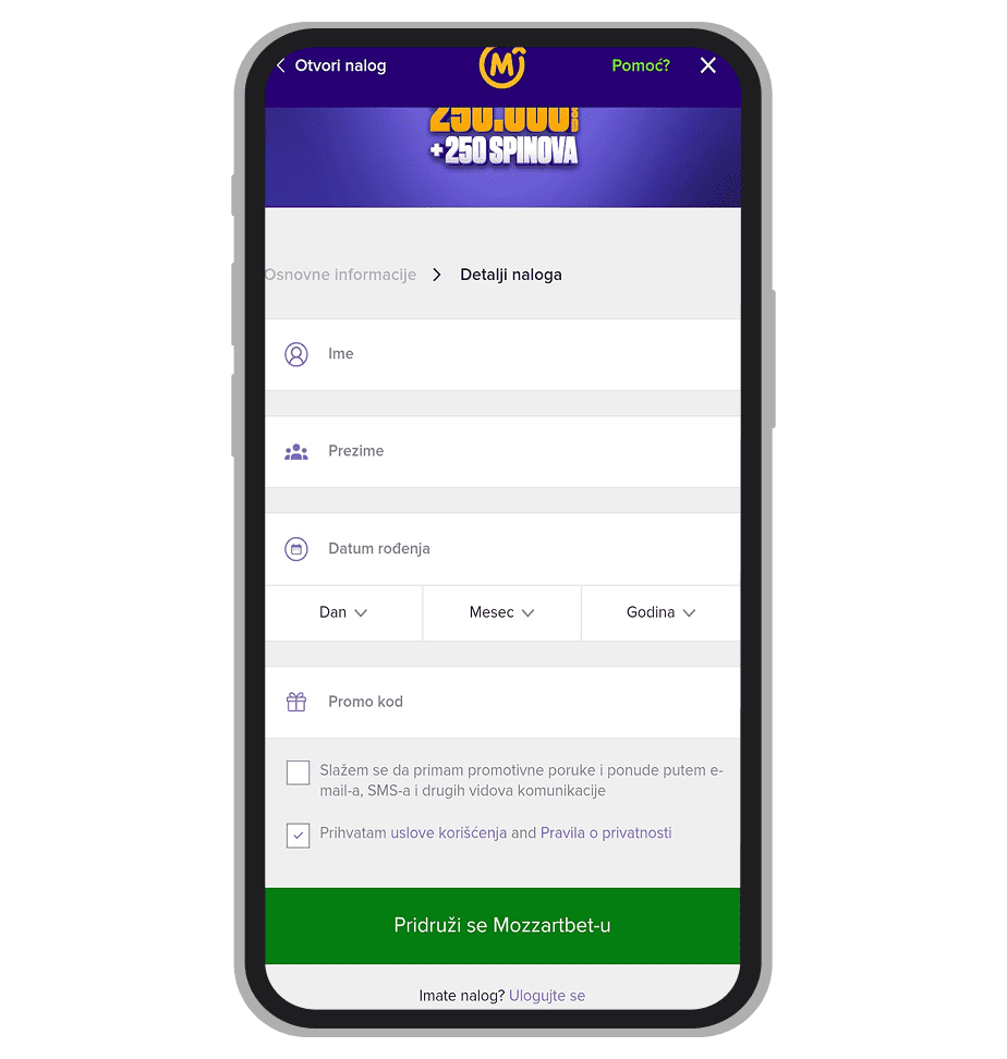 MozzartBet unos koda