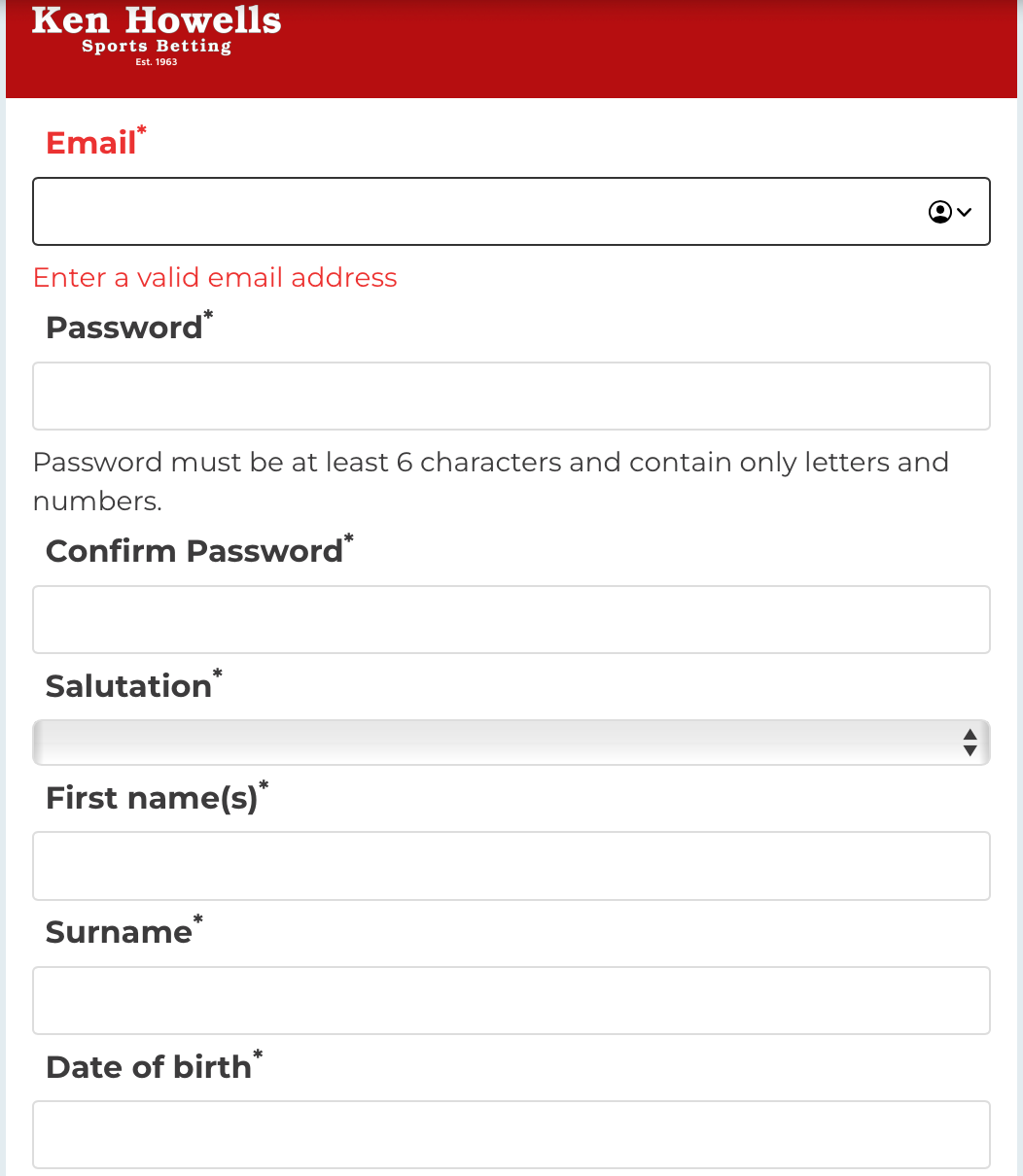 Enter your email address, choose a salutation and password, and enter your date of birth