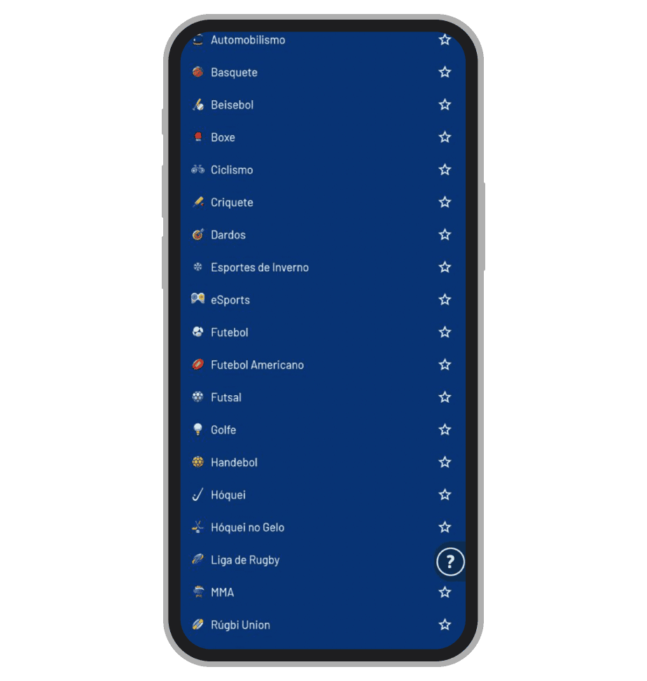 Esportes disponíveis no aplicativo da Galera.bet 