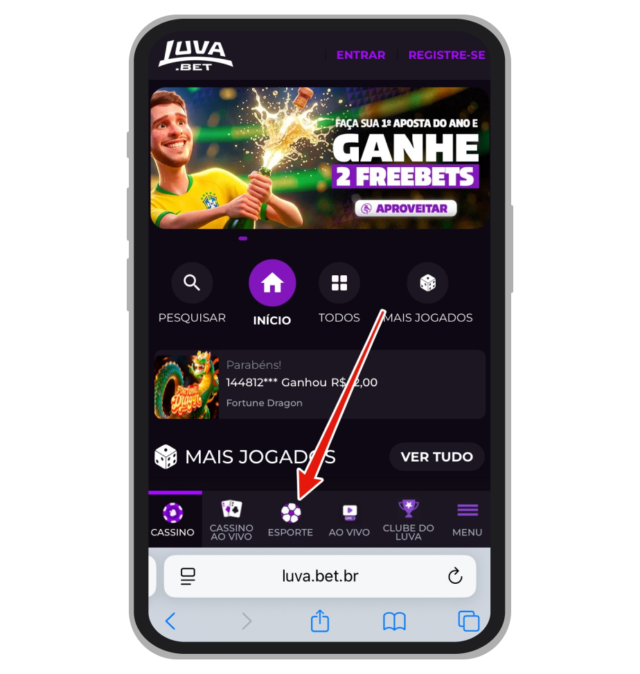 Entre na seção “Esporte”