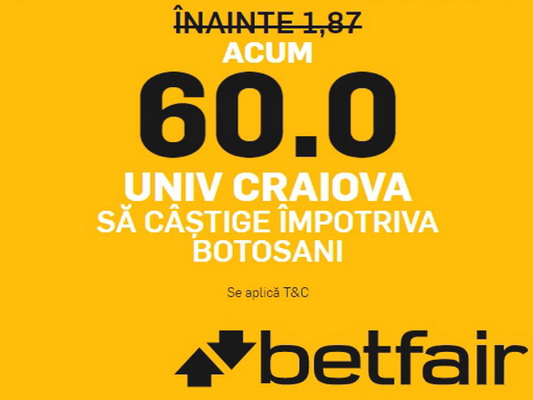 legalbet.ro: Cota BOMBA la pariuri pentru victoria U Craiova in meciul cu FC Botosani.