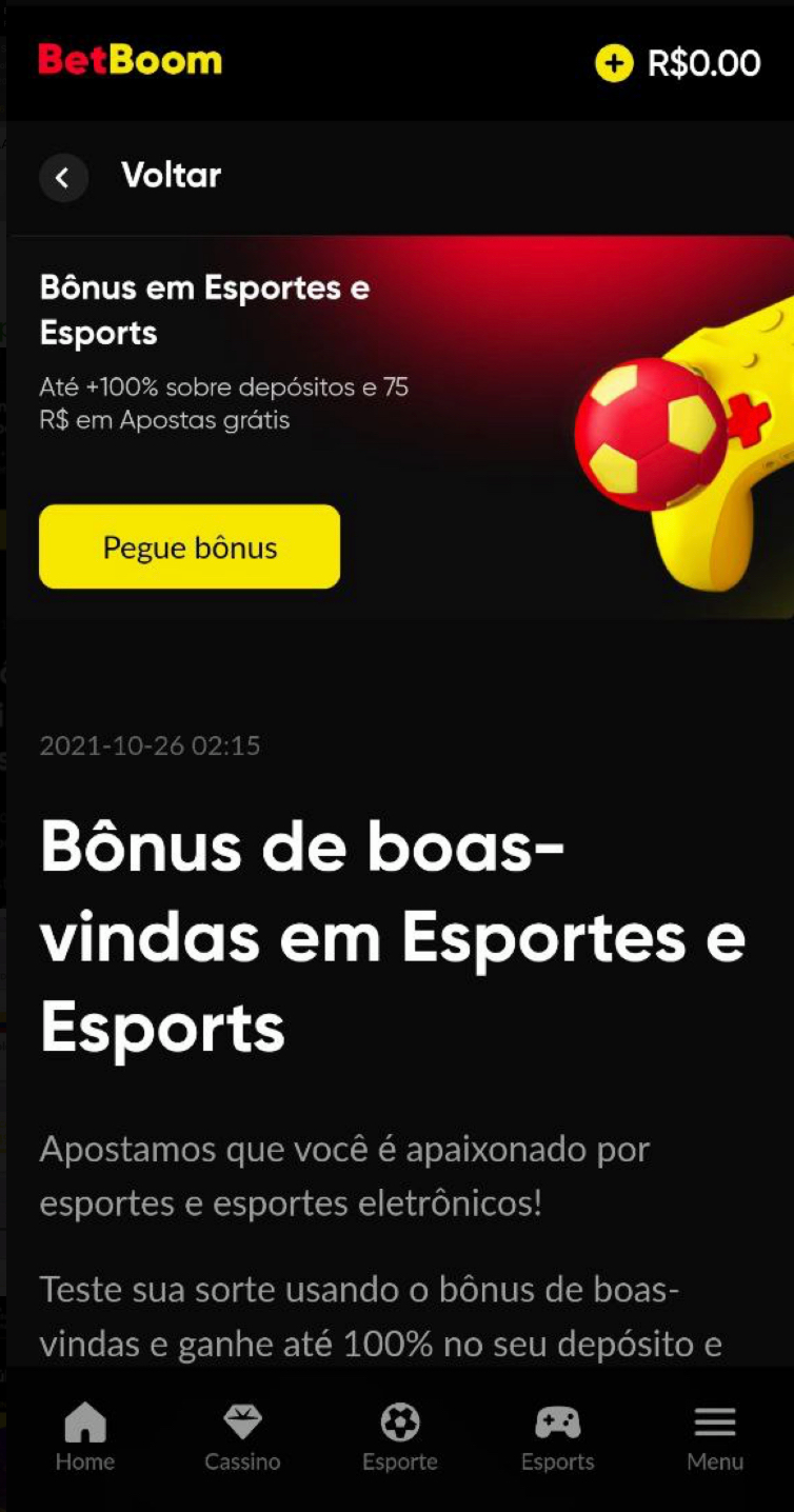 Bônus de boas vindas