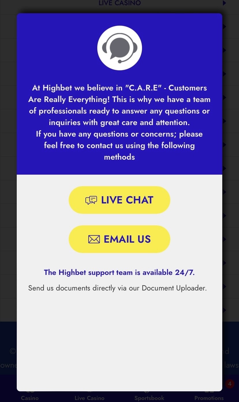 Highbet Mobile (Support)