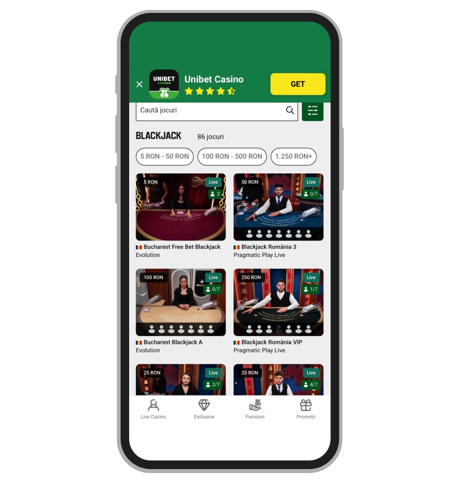 Live Blackjack la Unibet