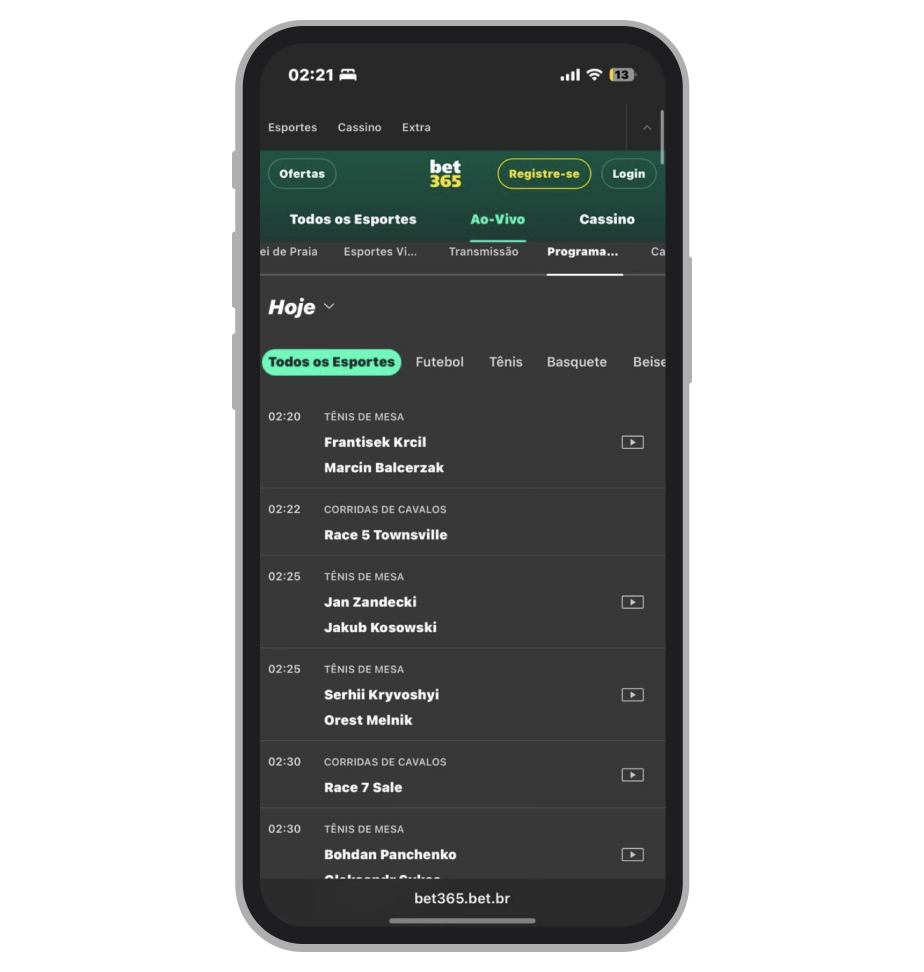 As transmissões ao vivo disponíveis na Bet365