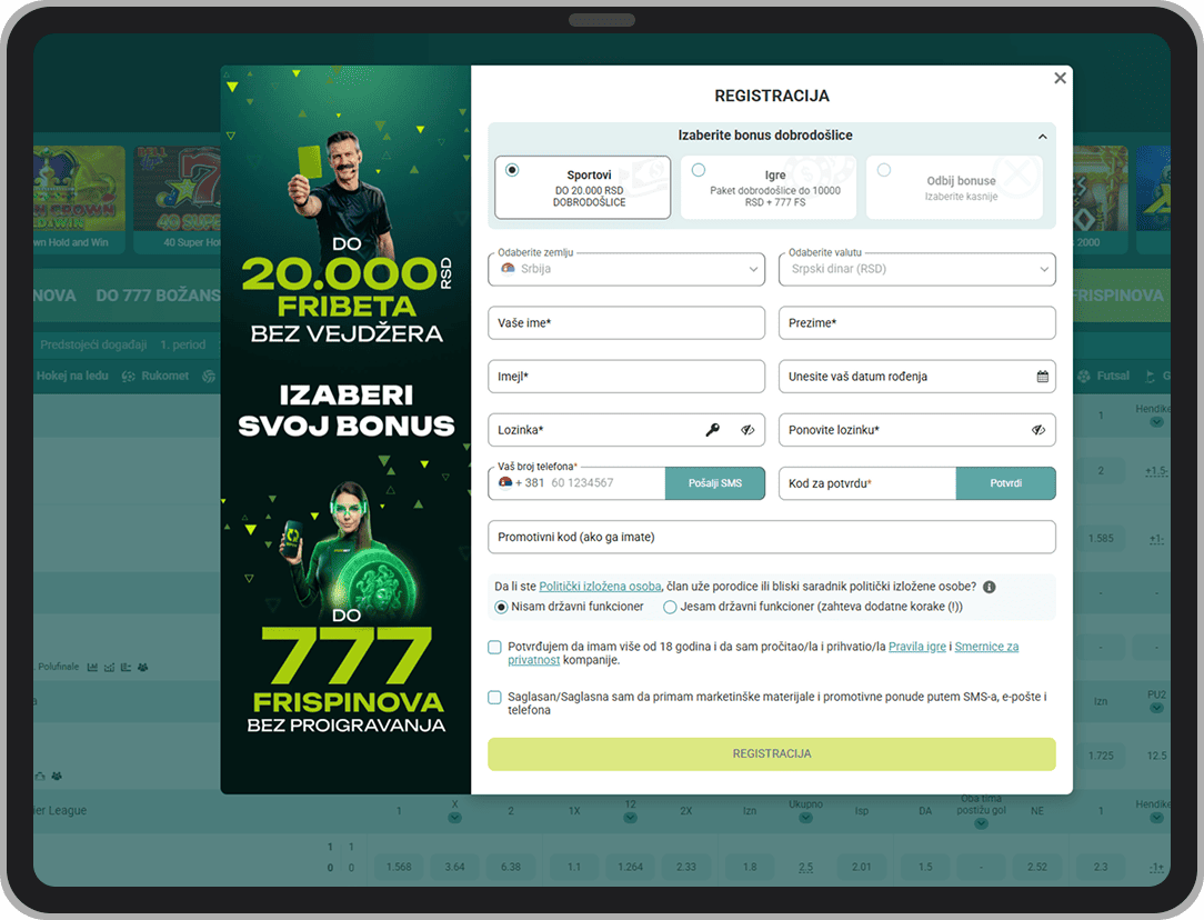 VivatBet registracija i izbor bonusa