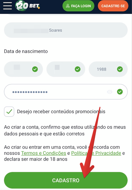 Cheque a precisão das informações e finalize a inscrição
