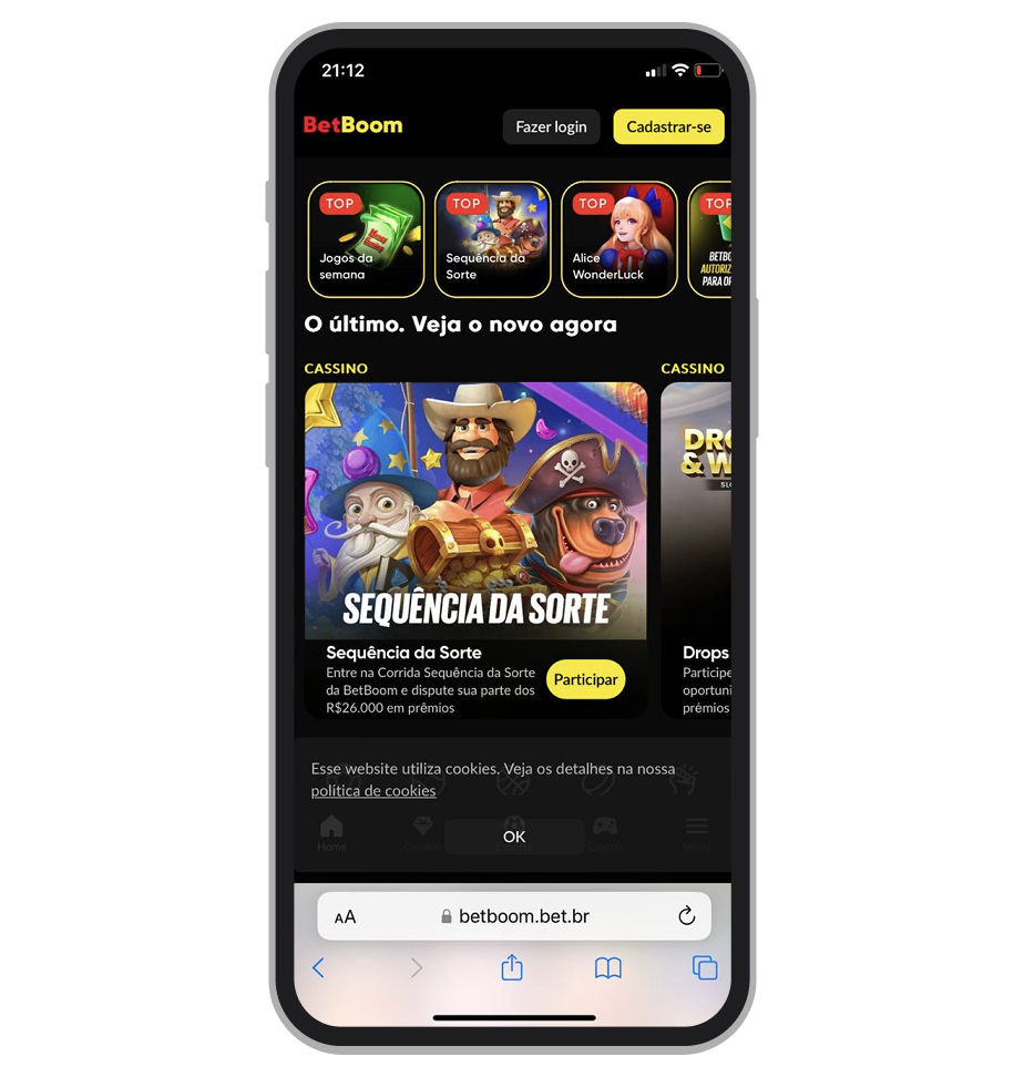 A página inicial do site BetBoom no mobile