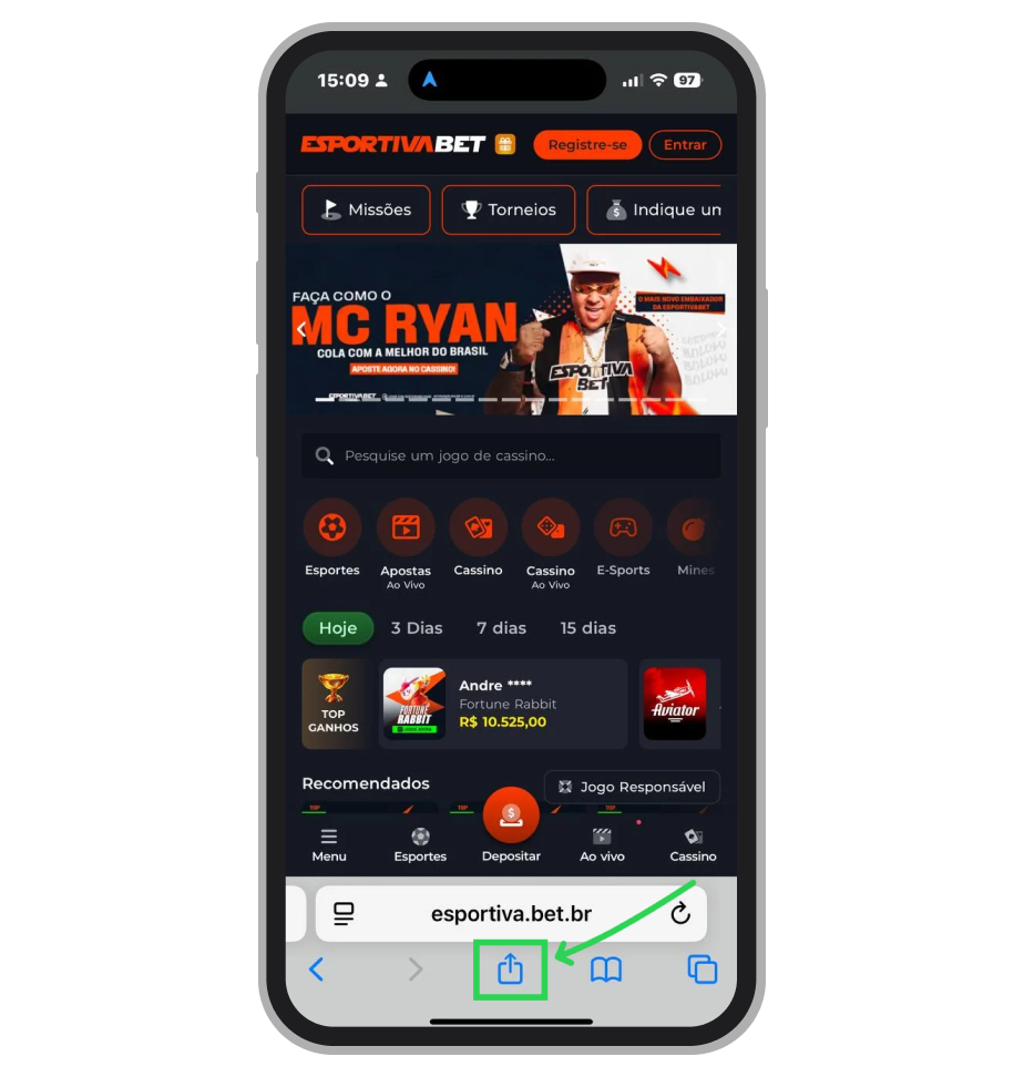 Toque no botão “Compartilhar” de Safari
