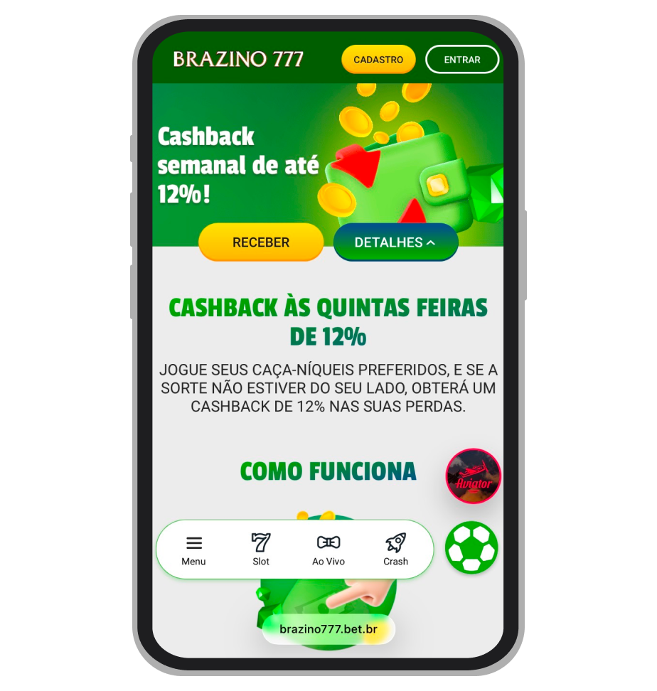 Oferta de cashback do Brazino777 cassino
