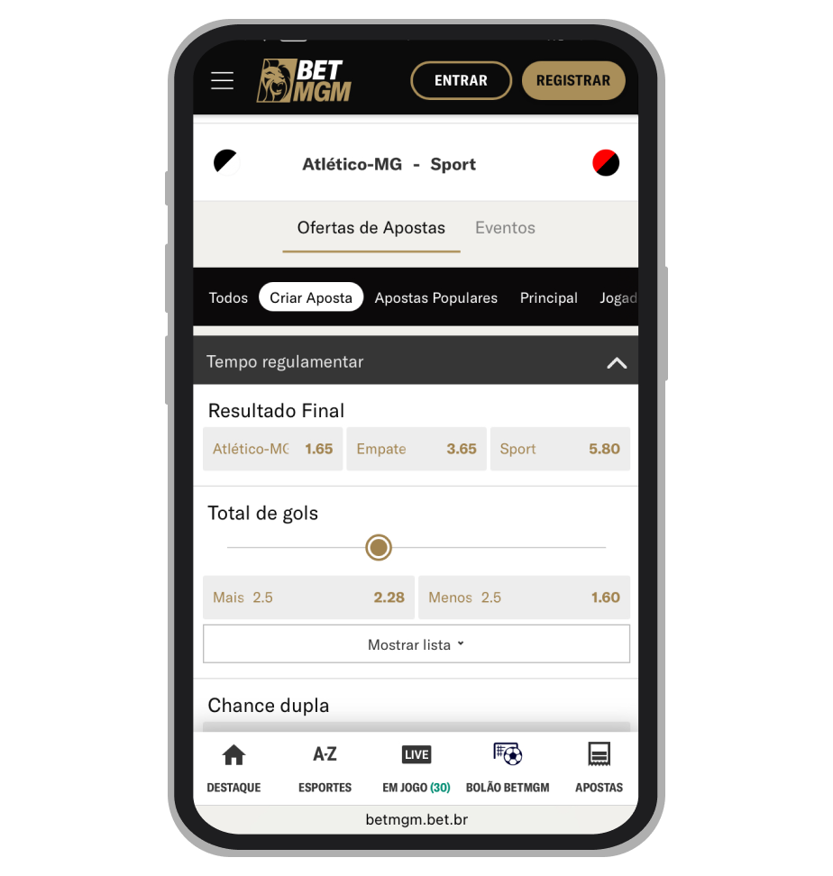 Recurso “Criar Aposta” na BetMGM