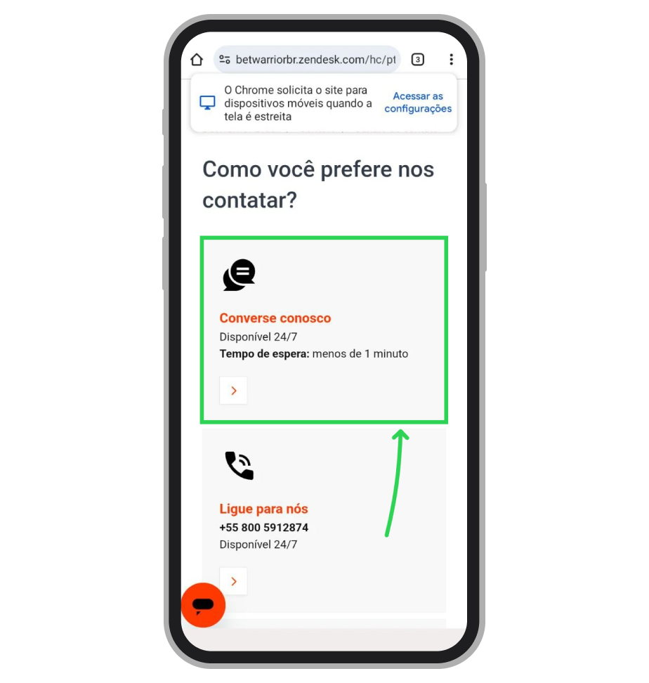 Escolha a opção de chat 24 horas 