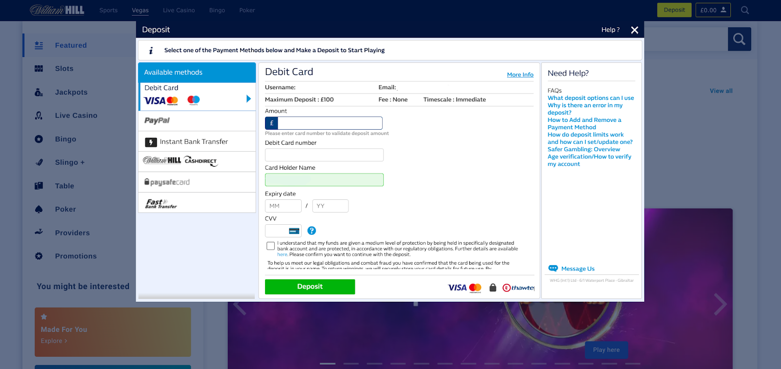 Select the payment method that you wish to use and enter your payment details