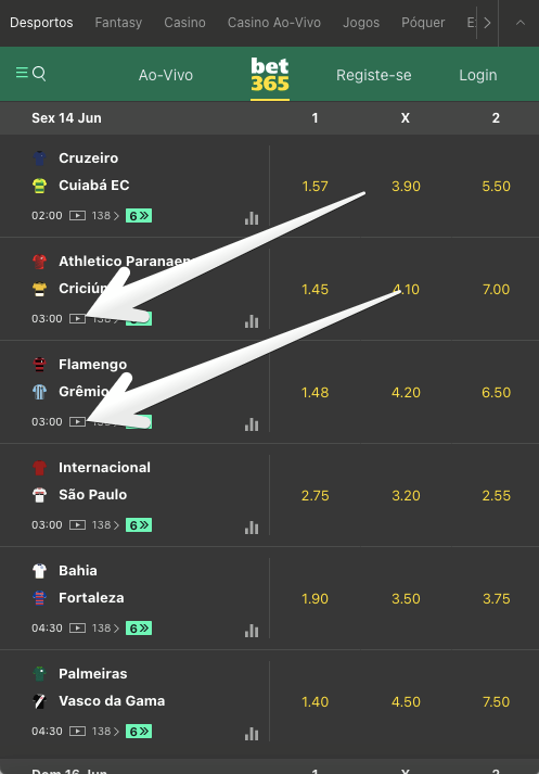 Acesso às transmissões em direto na Bet365