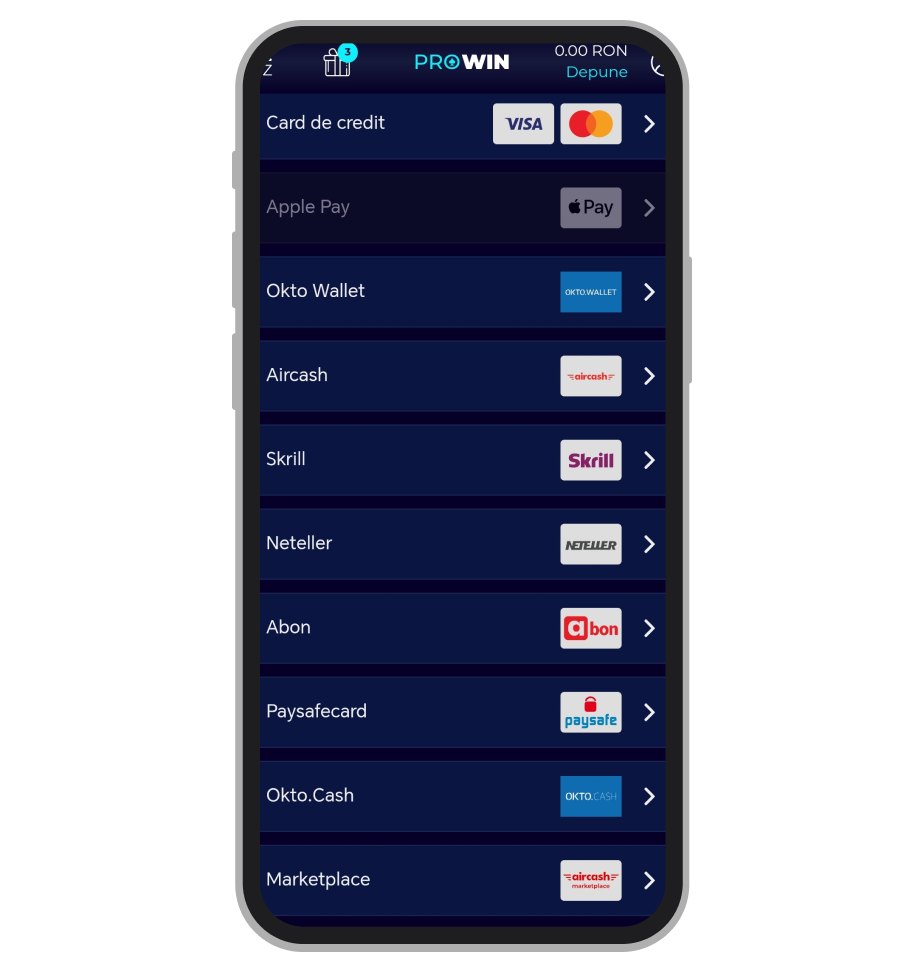Opțiuni de depunere ProWIn