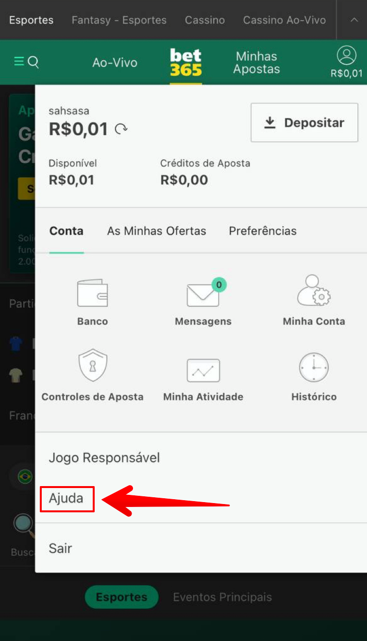 Escolha “Ajuda”