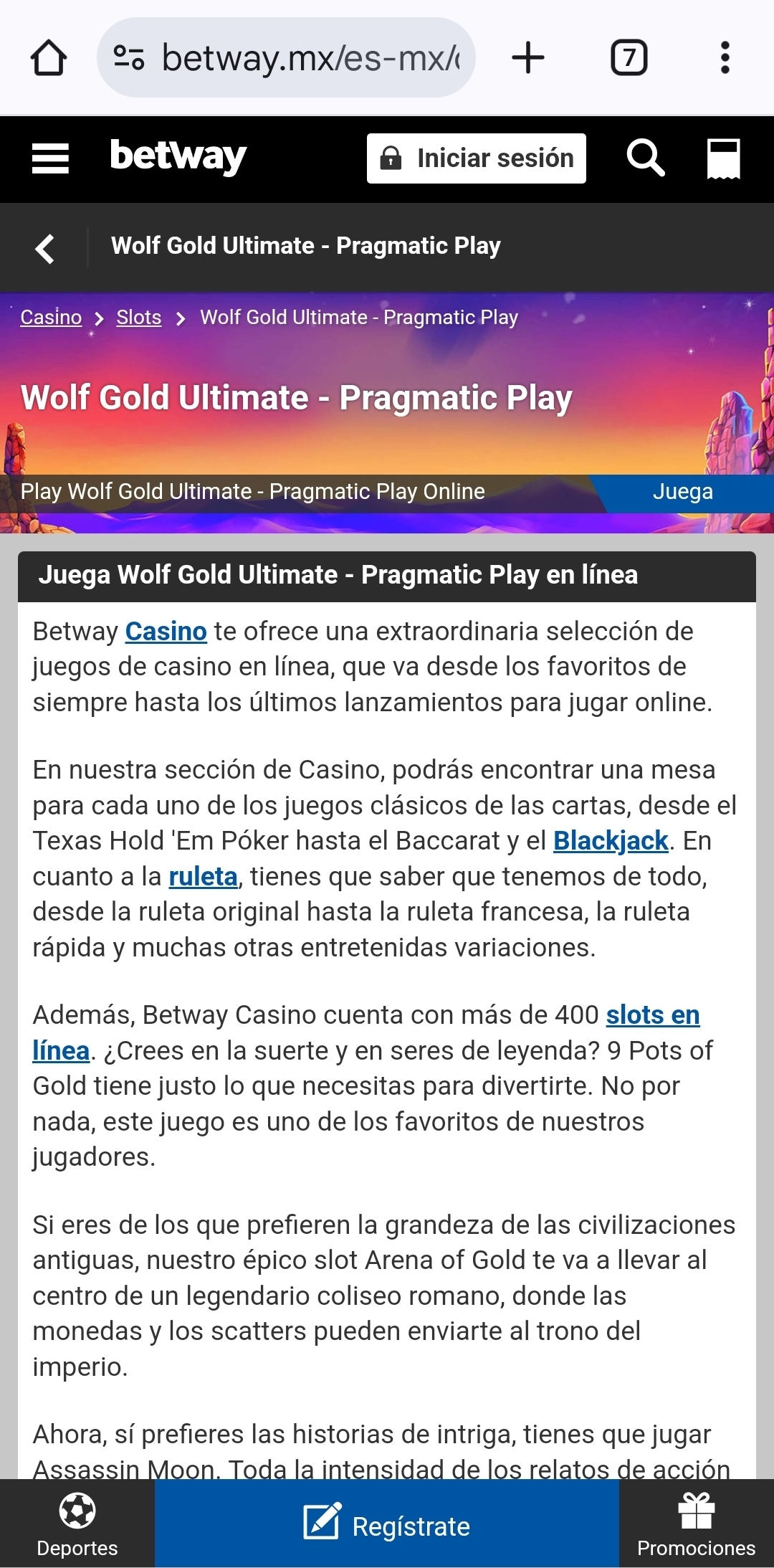 Página del juego Wolf Gold Ultimate