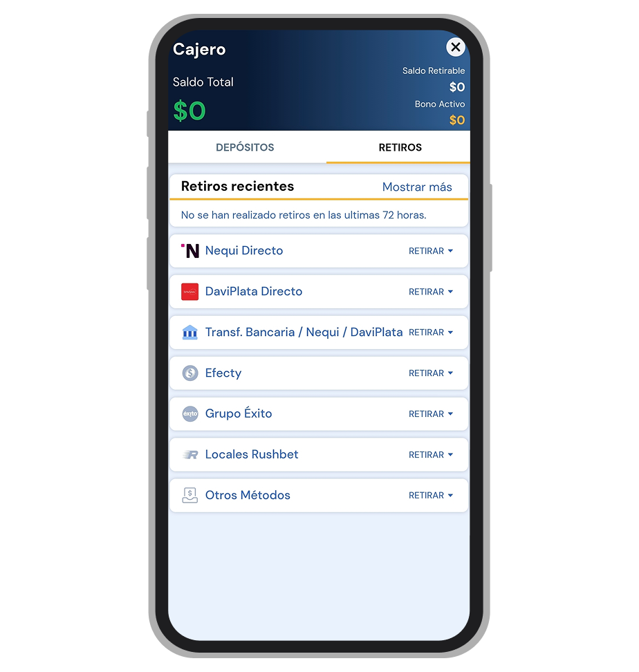 Retirar de Rushbet en el celular