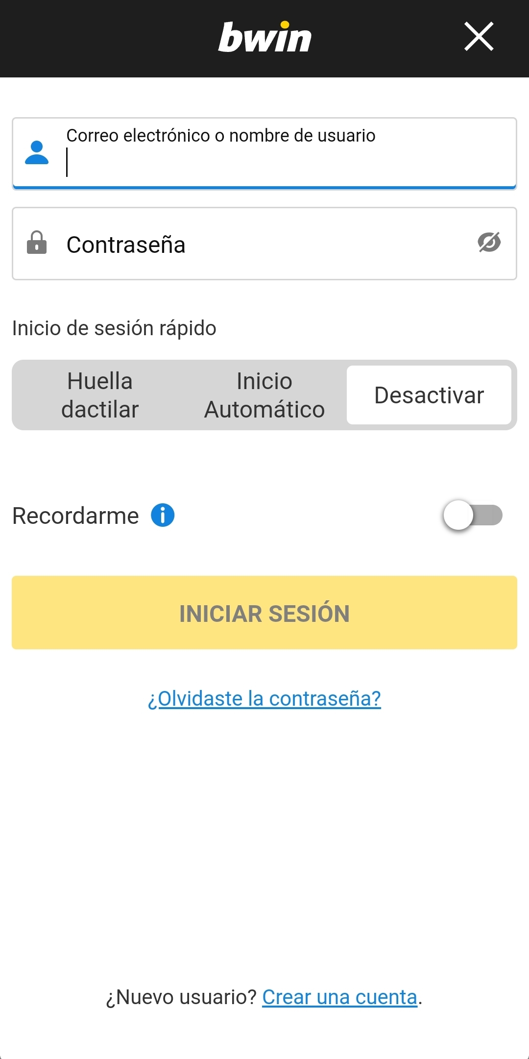 Opción de entrar a su cuenta por la huella dactilar