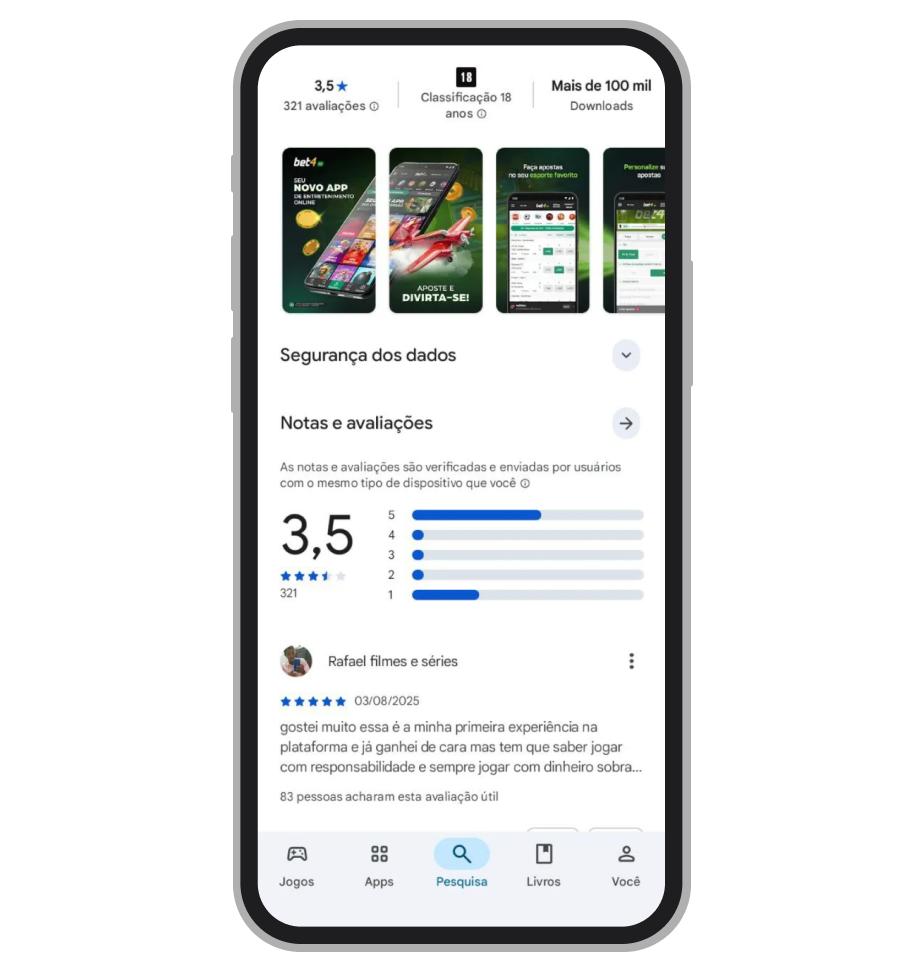 O app da Bet4 na Google Play 