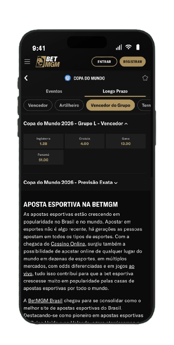 Odds do vencedor do Grupo L na BetMGM: Inglaterra 1.28, Croácia 4.00, Gana 13.00 e Panamá 51.00