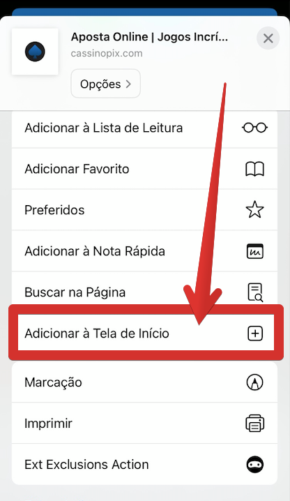 Opção "Adicionar a tela de início"