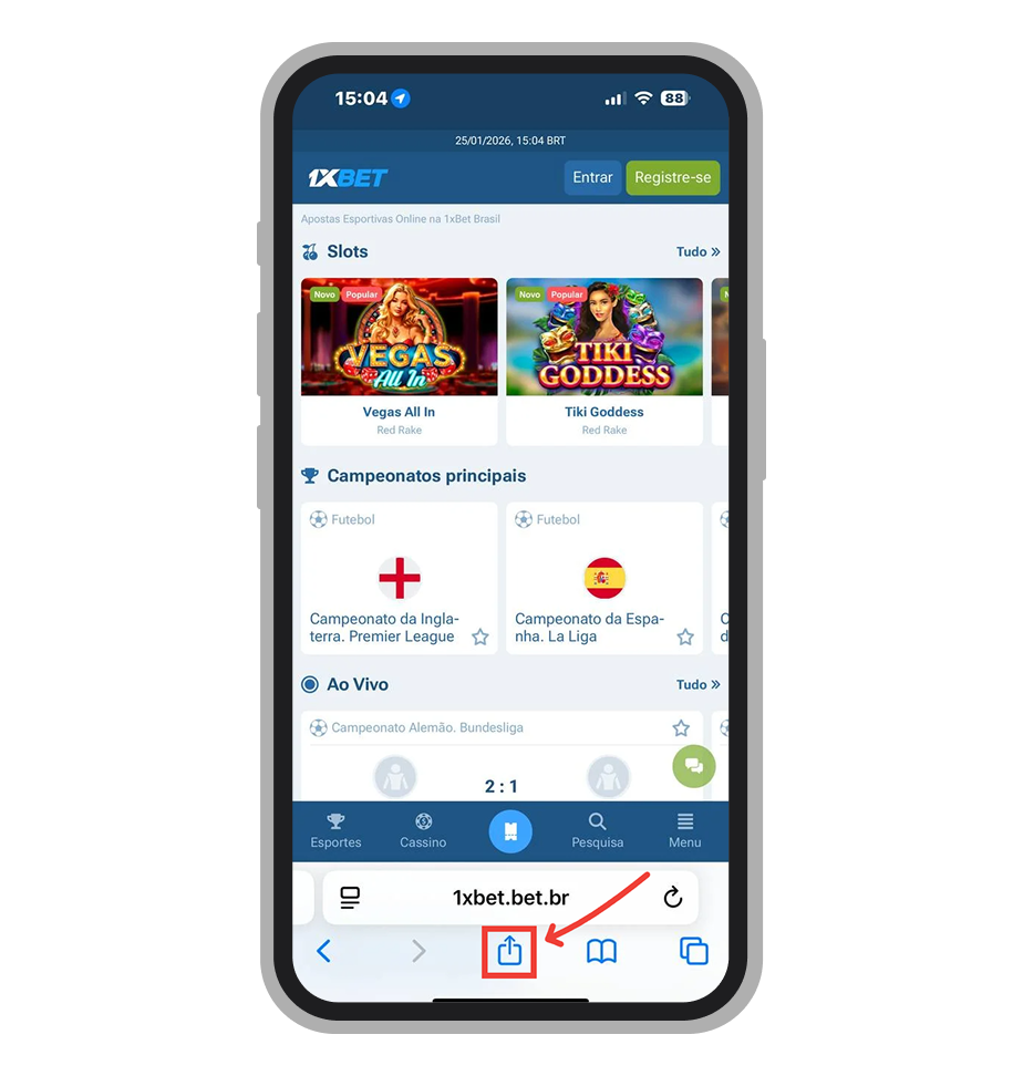 Toque no ícone de "Compartilhar" do Safari 