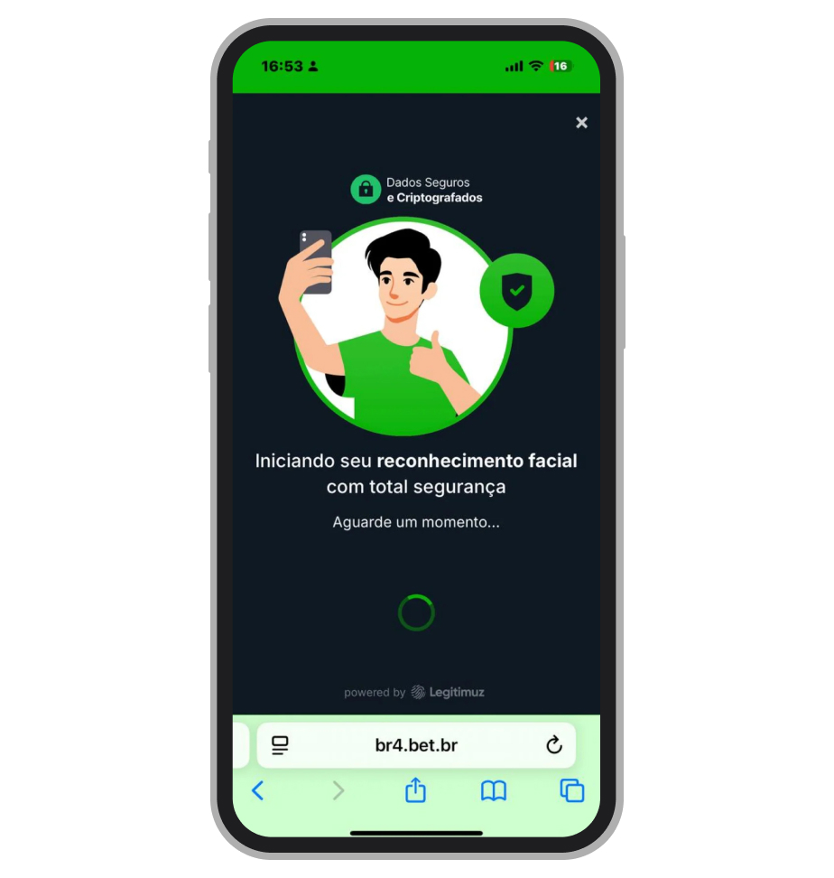 Fazemos a verificação facial — Ligitimuz usdo pela Br4Bet é bem rápido nisso 