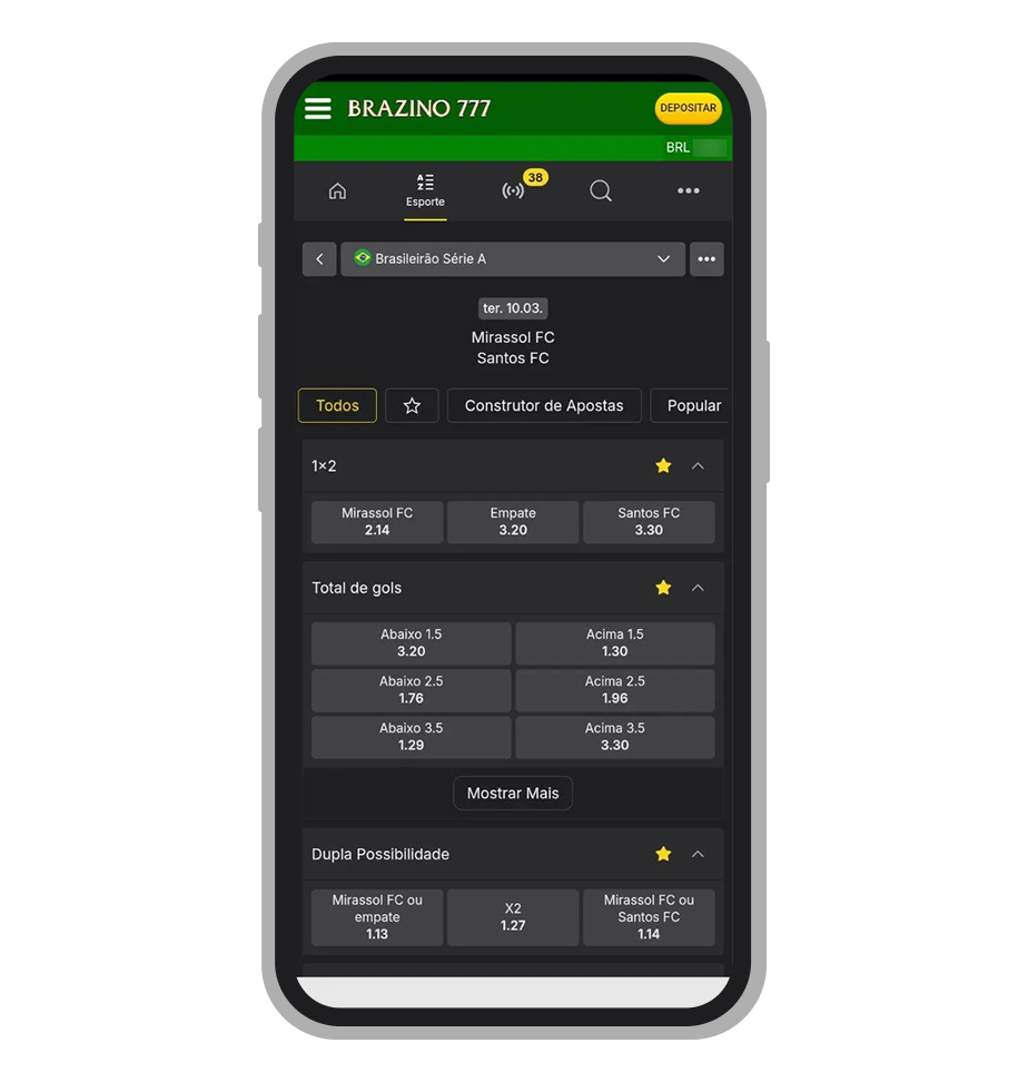 Mercados favoritos no aplicativo da Brazino777