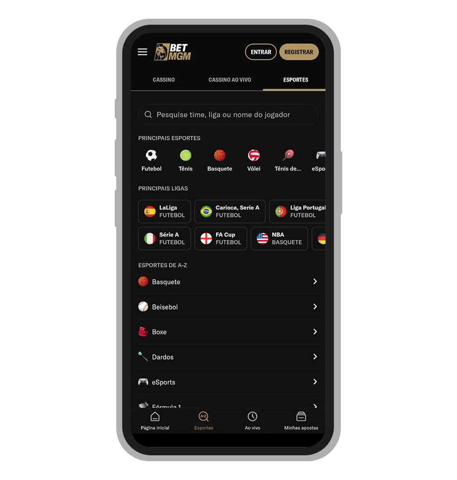 Esportes disponíveis no aplicativo da BetMGM