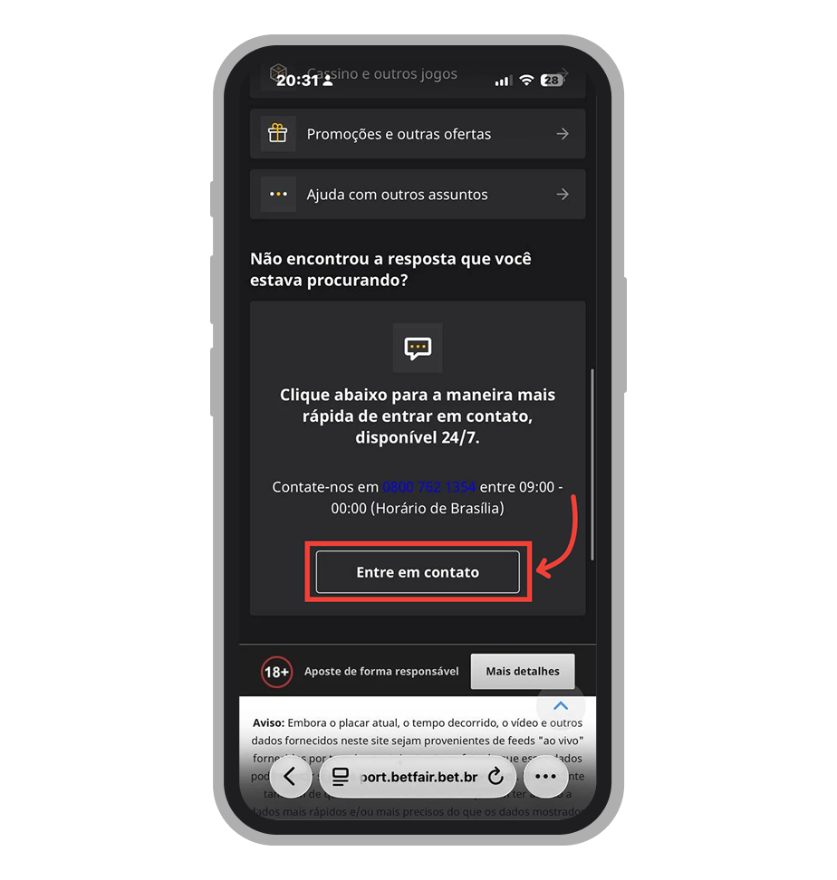 Toque em "Entre em contato"