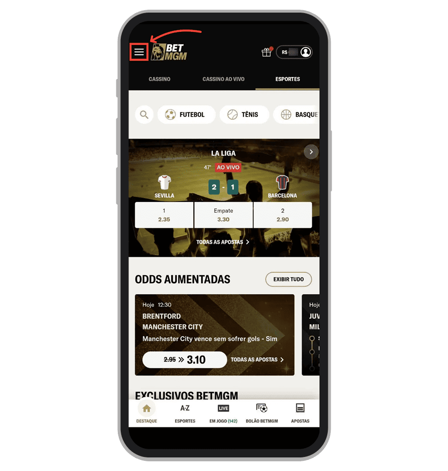 Toque no menu de três linhas no canto superior esquerdo da tela