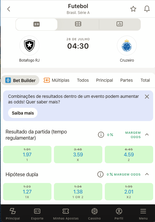 O recurso ‘Bet Builder’ na página do evento