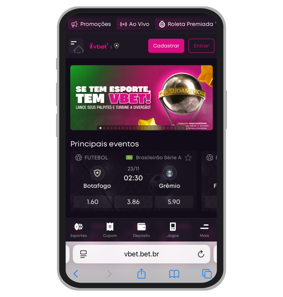 Página inicial da VBET