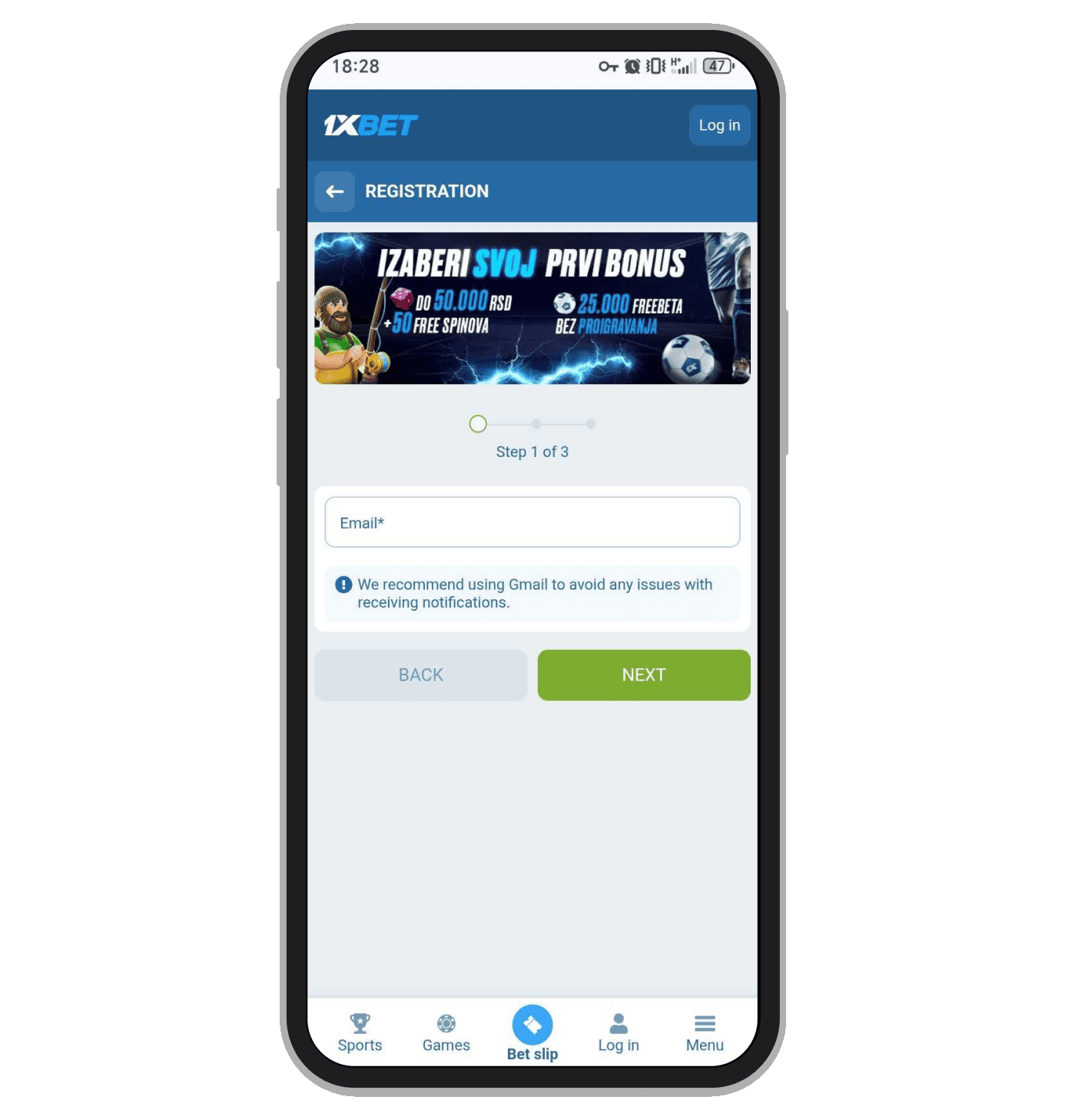 Registracija na 1xBet