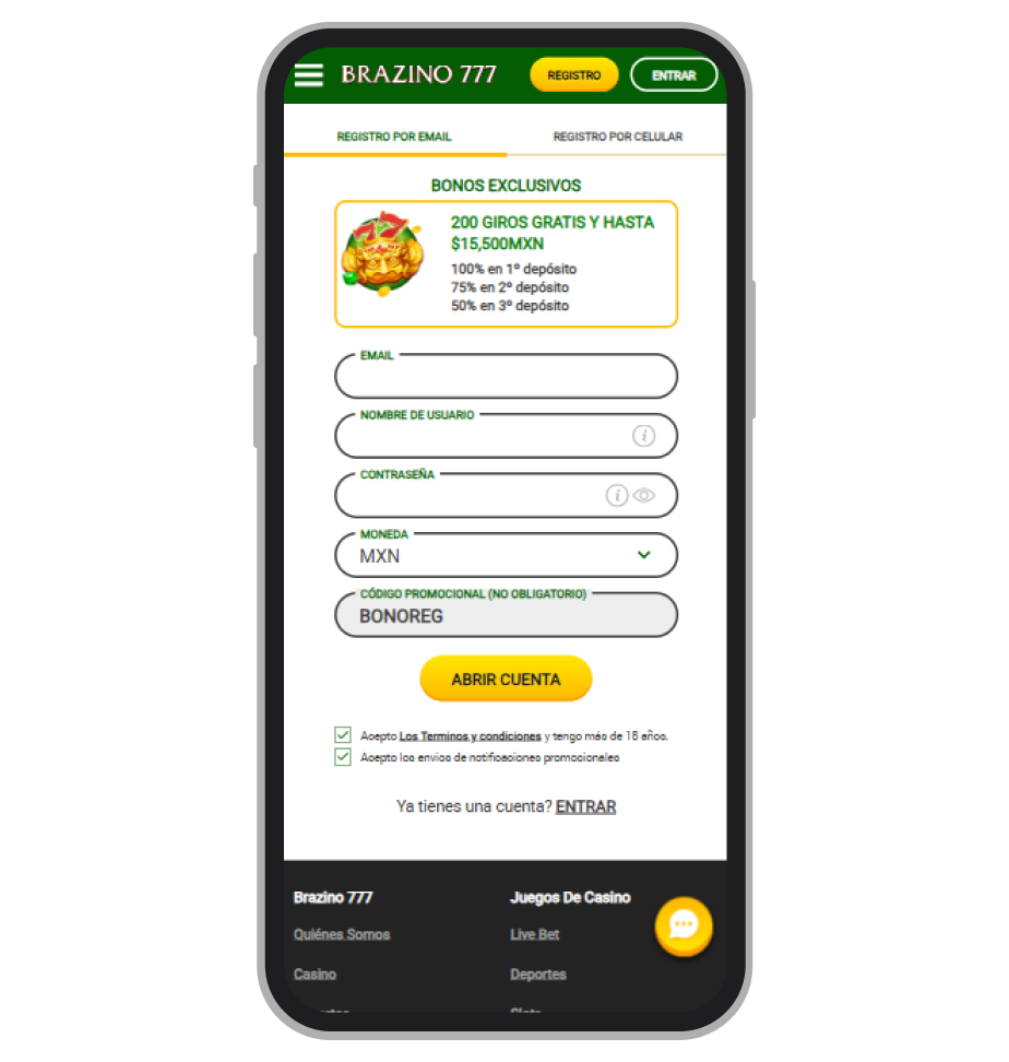 Registro en Brazino777